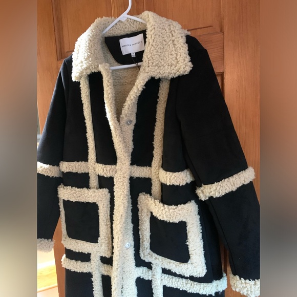 NWT Rebecca Minkoff M Boho Vegan Suede Shearling Wool Designer Coat Black $398 - Picture 6 of 15